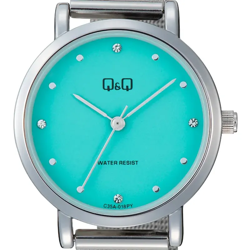 Q&Q Japan Quartz Light Blue Dial Silver-tone Ladies Watch- C35A-018PY